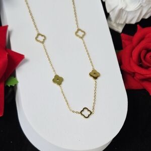 Gold Clover Link Necklace Stainless Steel Four Leaf Clover Lucky Charm Jewelry